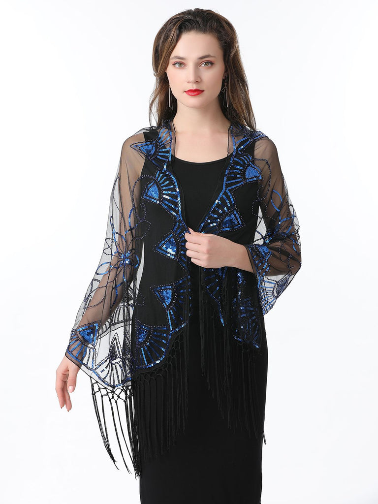 1920er Quaste Pailletten Netz Geometrische Muster Cape
