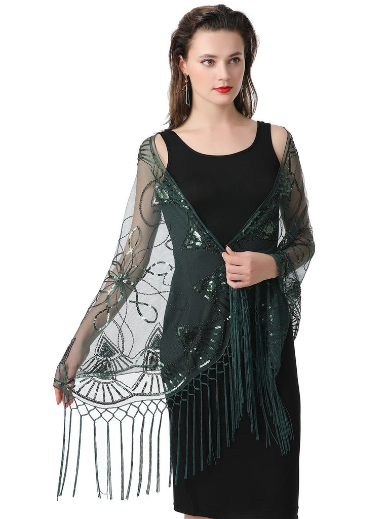 1920er Quaste Pailletten Netz Geometrische Muster Cape