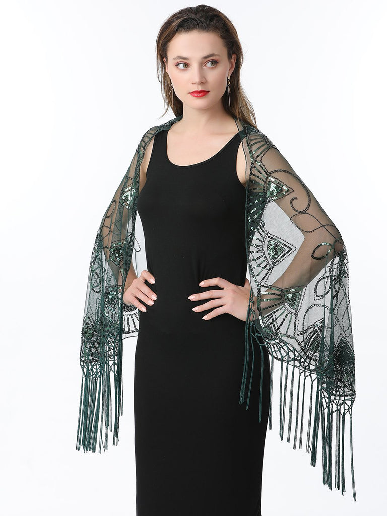 1920er Quaste Pailletten Netz Geometrische Muster Cape