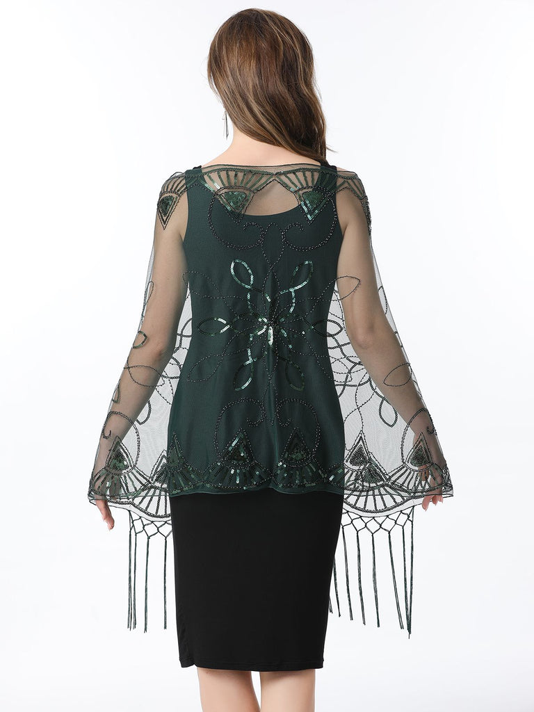 1920er Quaste Pailletten Netz Geometrische Muster Cape