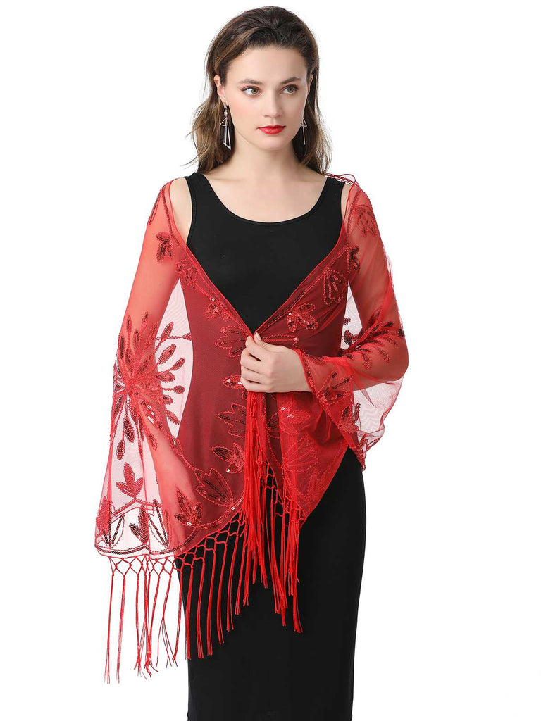 1920er Quaste Pailletten Netz Blumen Cape