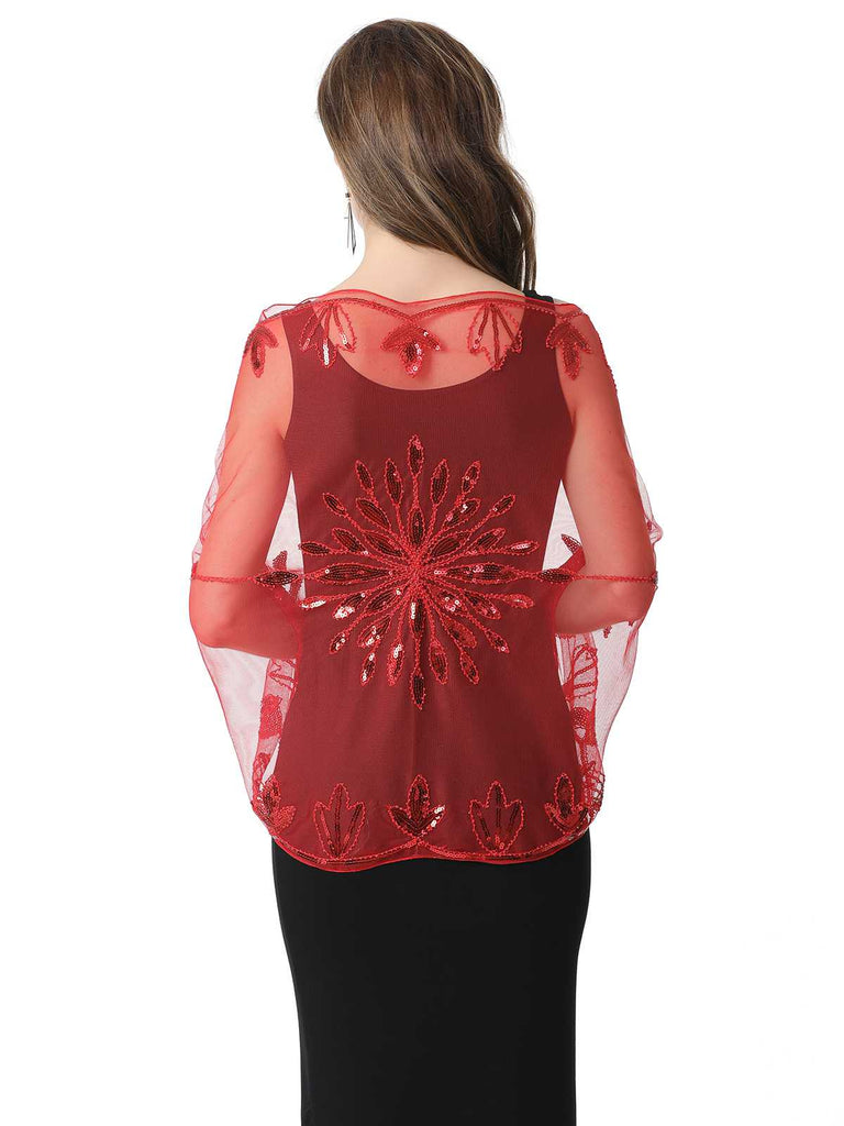 1920er Quaste Pailletten Netz Blumen Cape