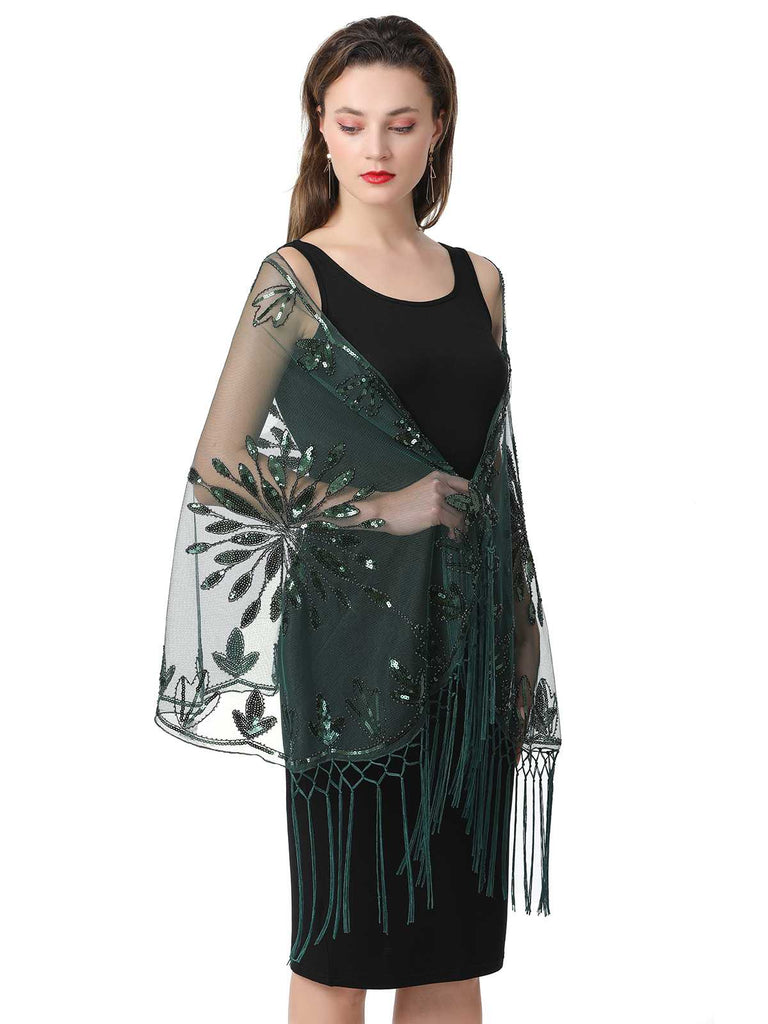 1920er Quaste Pailletten Netz Blumen Cape