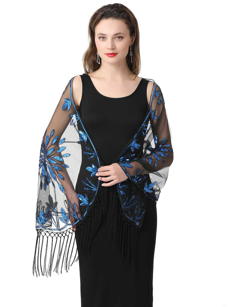 1920er Quaste Pailletten Netz Blumen Cape