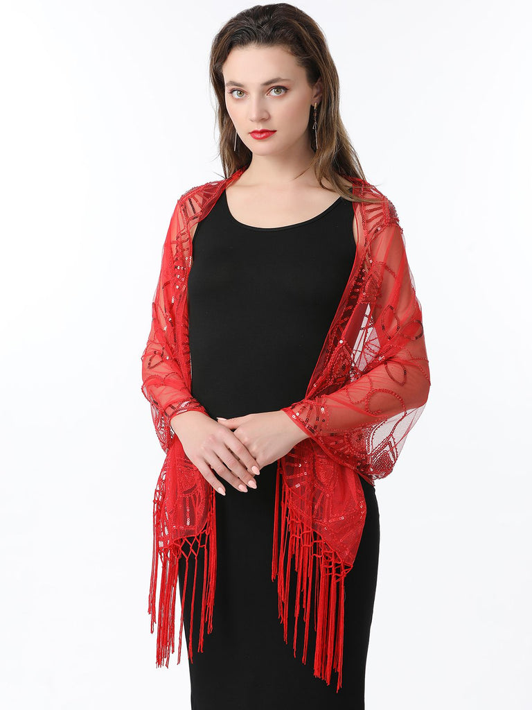 1920er Quaste Pailletten Netz Geometrische Muster Cape