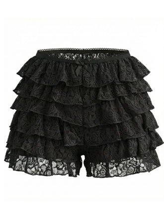 Schwarze einfarbige 50er Mini-Shorts mit Spitze