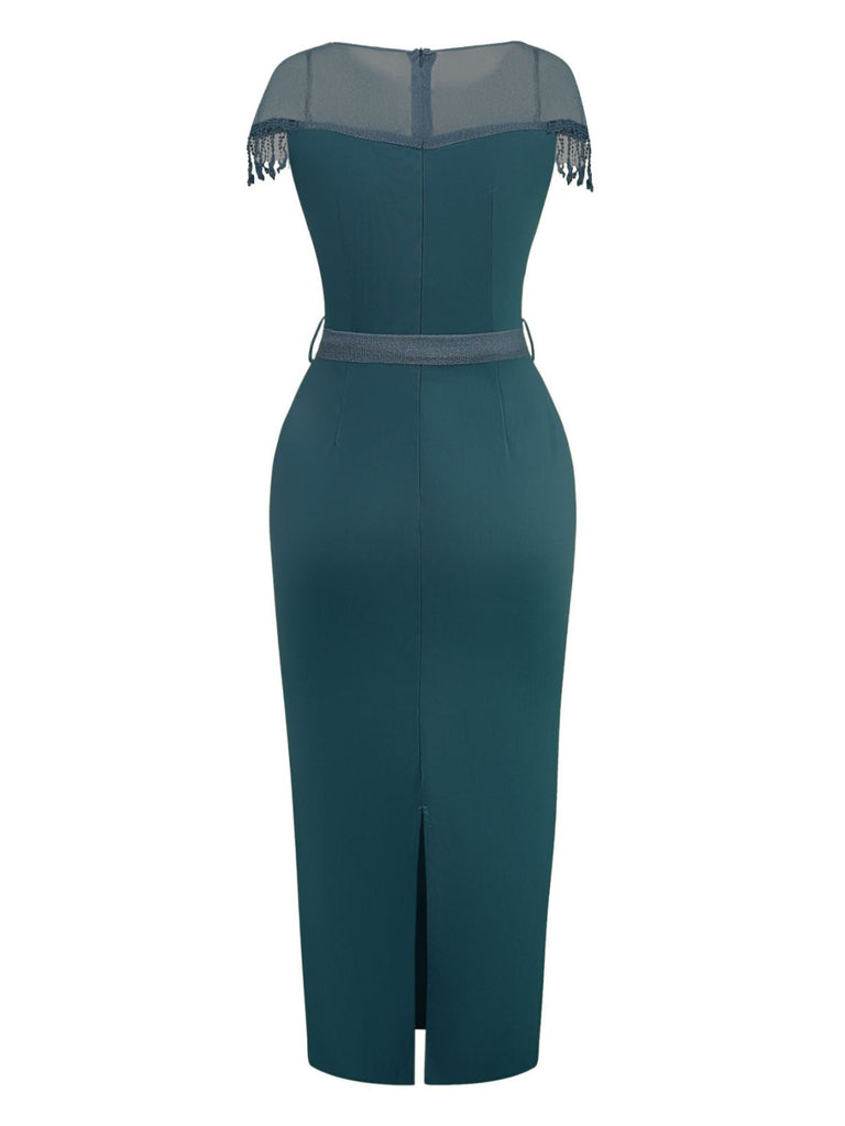 1960er Transparente Fransen Gürtel Enges Kleid