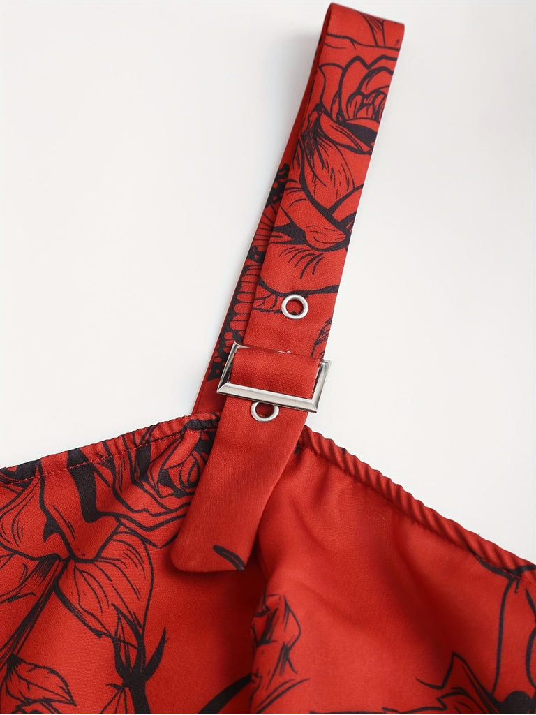 [Übergröße] 1970er Rose Blumen Steampunk Reißverschluss Kleid