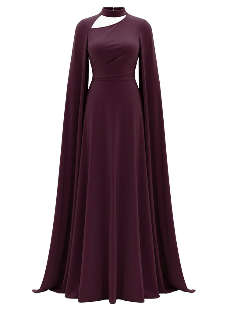 1980er Cape Ärmel Rücken Bindung Maxi Kleid