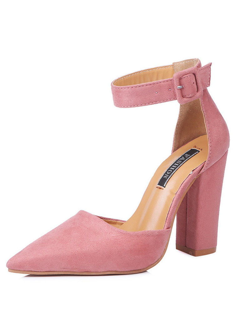 Wildleder Spitze Zehen Knöchel Riemen Hoch Absatz Pumps