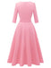 1940er Solide Passform Bogen 3/4 Ärmel Swing Kleid