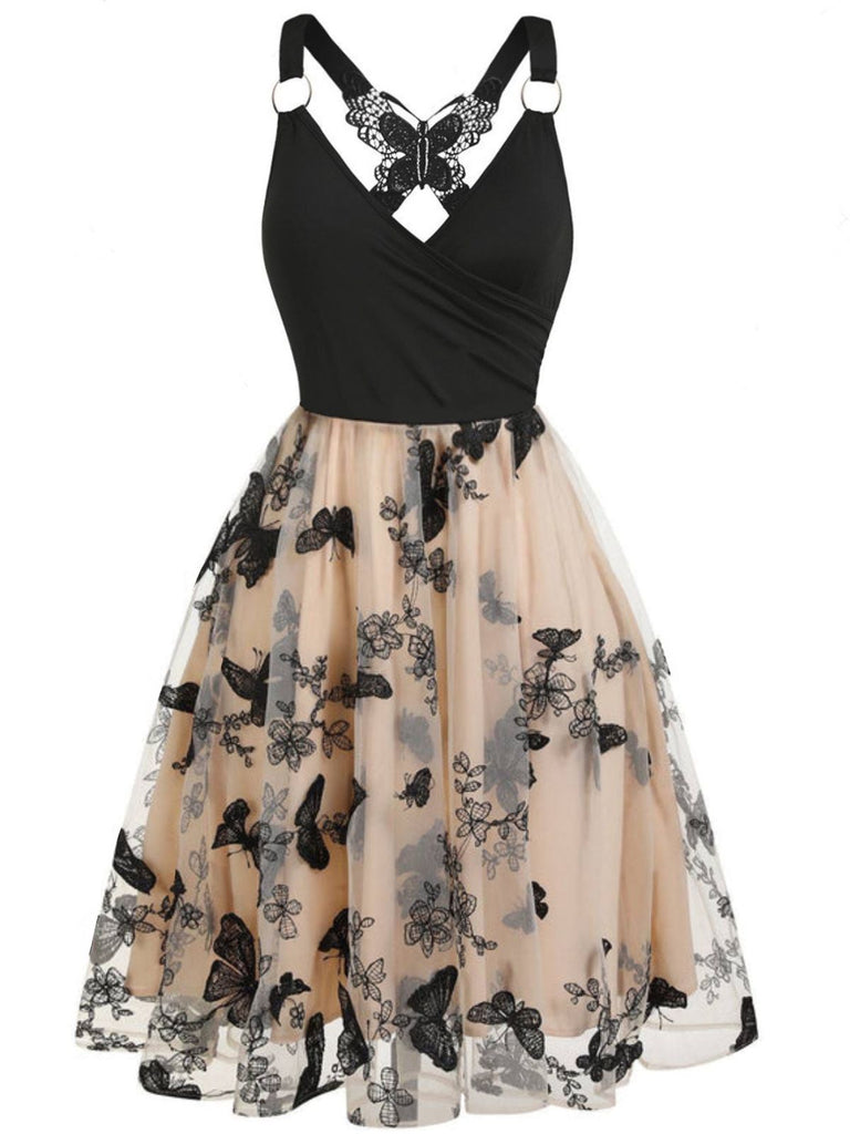 1950er 3D-Schmetterling Besticktes Patchwork Kleid