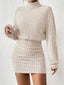 Beiges 60er enges Rippstrick-Pulloverkleid mit Rollkragen