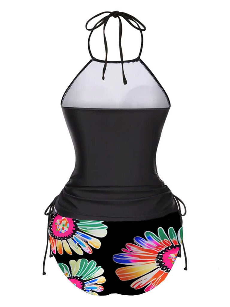 1960er Halter Neon Daisy Schnürung Tankini Set