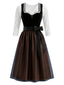 Schwarzes 50er Oktoberfest-Dirndl-Set mit Herzausschnitt, Schürze und Spitzentop