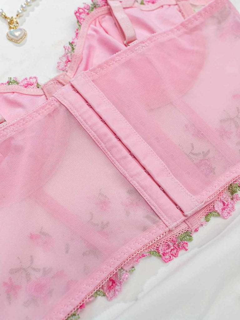 1960er Blumen Bestickt Bogen Dessous mit Bügel