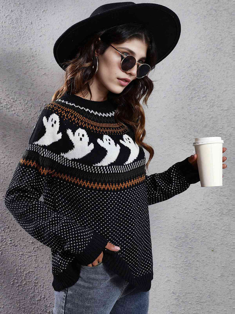 1980er Halloween Boo Polka Dot Gestrickter Pullover