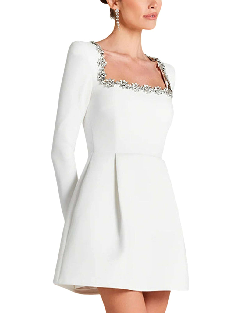 Rot 1960er Samt Diamant Quadrat Hals Kleid