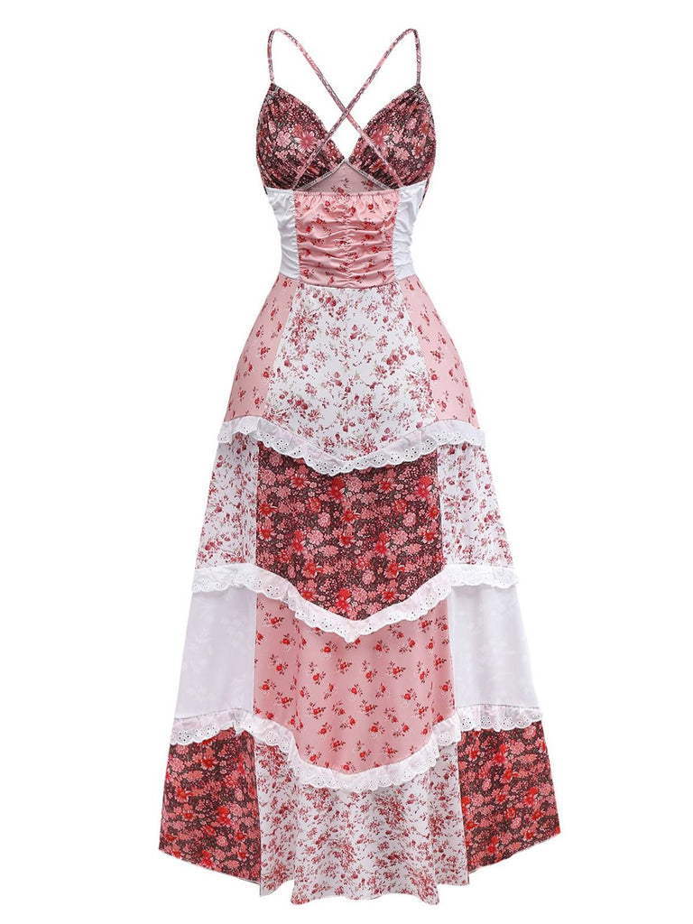 [Vorverkauf] Multicolor 1930er Steppdecke Blumen Rüschen Träger Kleid