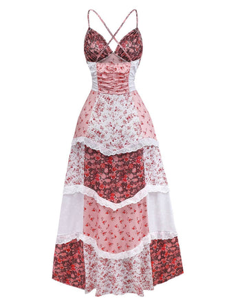 [Vorverkauf] Multicolor 1930er Steppdecke Blumen Rüschen Träger Kleid