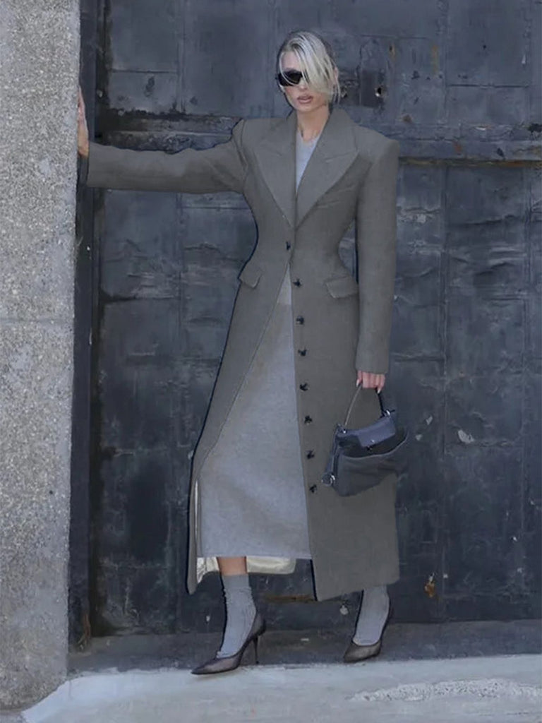 1930er Solide Reverskragen Tasten Faux-Wolle Mantel