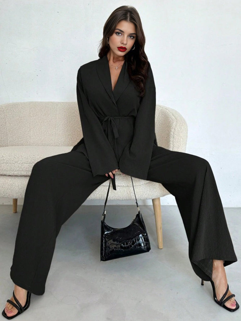 2PCS 1960er Solide Schnürung Blazer & Hose Set