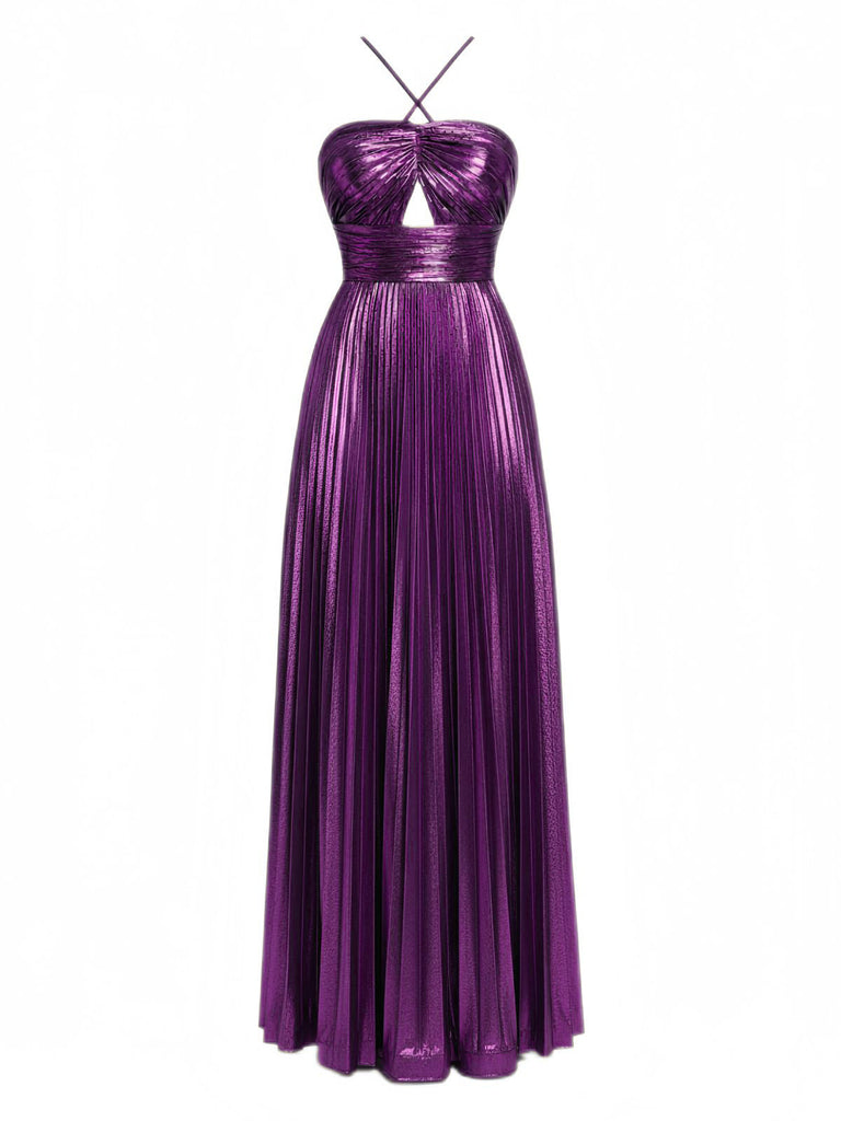 1930er Metallisch Kreuzen Halter Falten Kleid