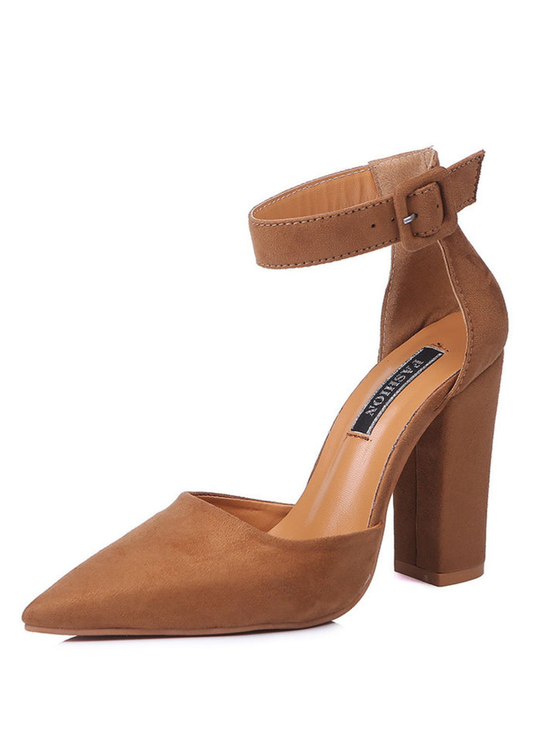 Wildleder Spitze Zehen Knöchel Riemen Hoch Absatz Pumps