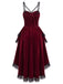 40er Halloween-Gothic-Kleid aus Samt mit asymmetrischer Schleppe
