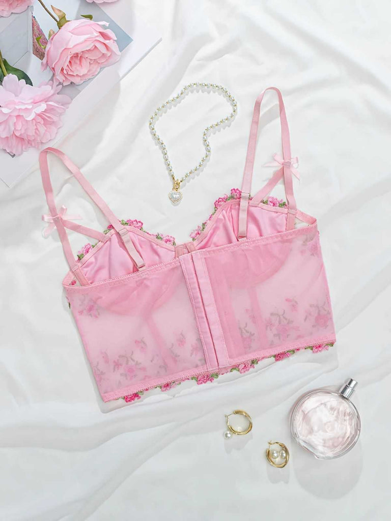 1960er Blumen Bestickt Bogen Dessous mit Bügel