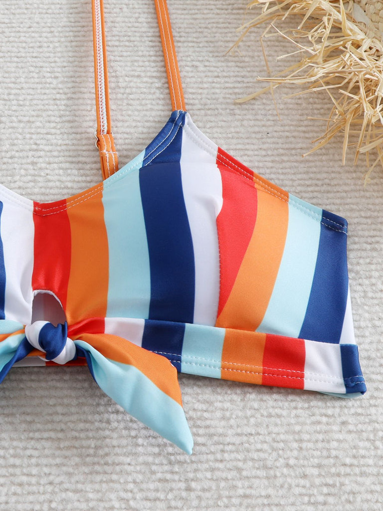 1940er Spaghetti Träger Bogen Kontrast Streifen Bademode