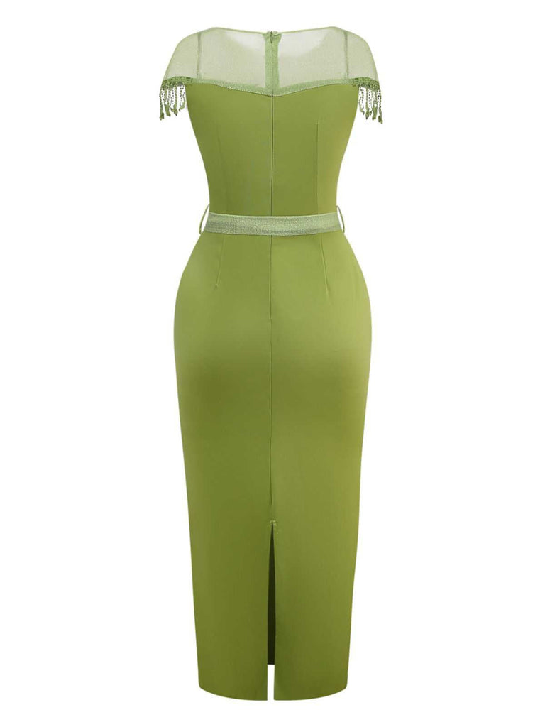 1960er Transparente Fransen Gürtel Enges Kleid