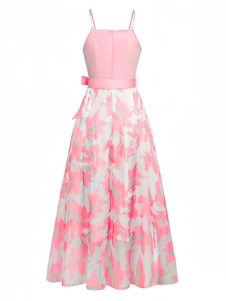 1930er Bogen Organza Blumen Spaghetti Träger Kleid