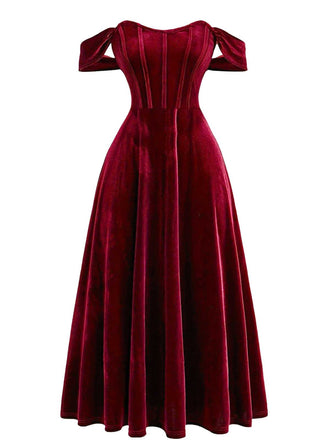 [Vorverkauf] Weinrot 1930er Samt Korsett Formal Kleid