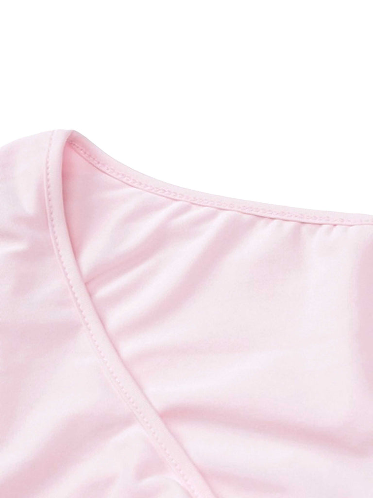 Rosa 1960er V-Ausschnitt Rüschen Ausgestellt Ärmel Kleid