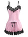 Rosa 1930er Träger Streifen Spitze Pyjama Set