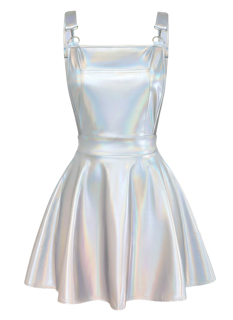 Blau 1970er Metallisch Holographic Suspender Kleid