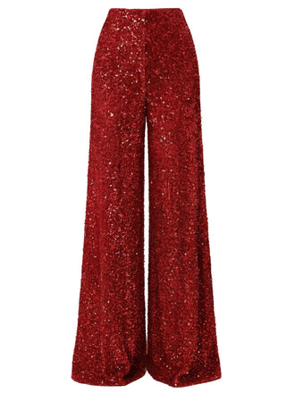 Rot 1970er Solide Pailletten Disco Weit Bein Hose