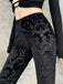 Schwarz 1980er Punk Rebe Drucken Samt Bootcut Hose