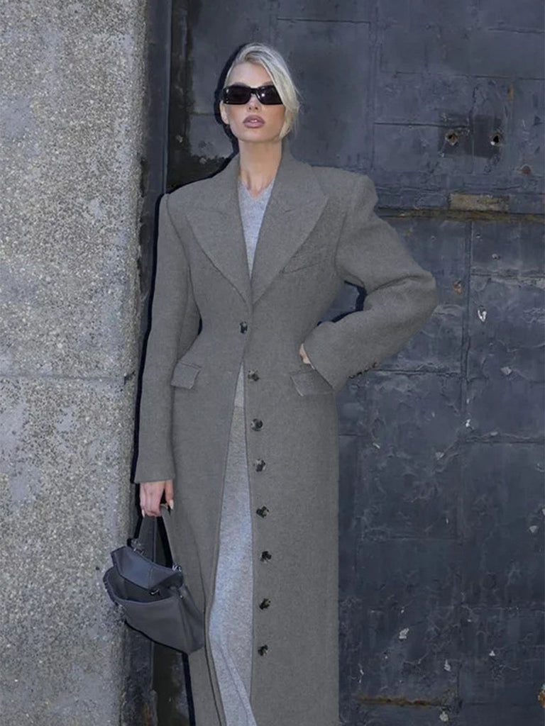 1930er Solide Reverskragen Tasten Faux-Wolle Mantel