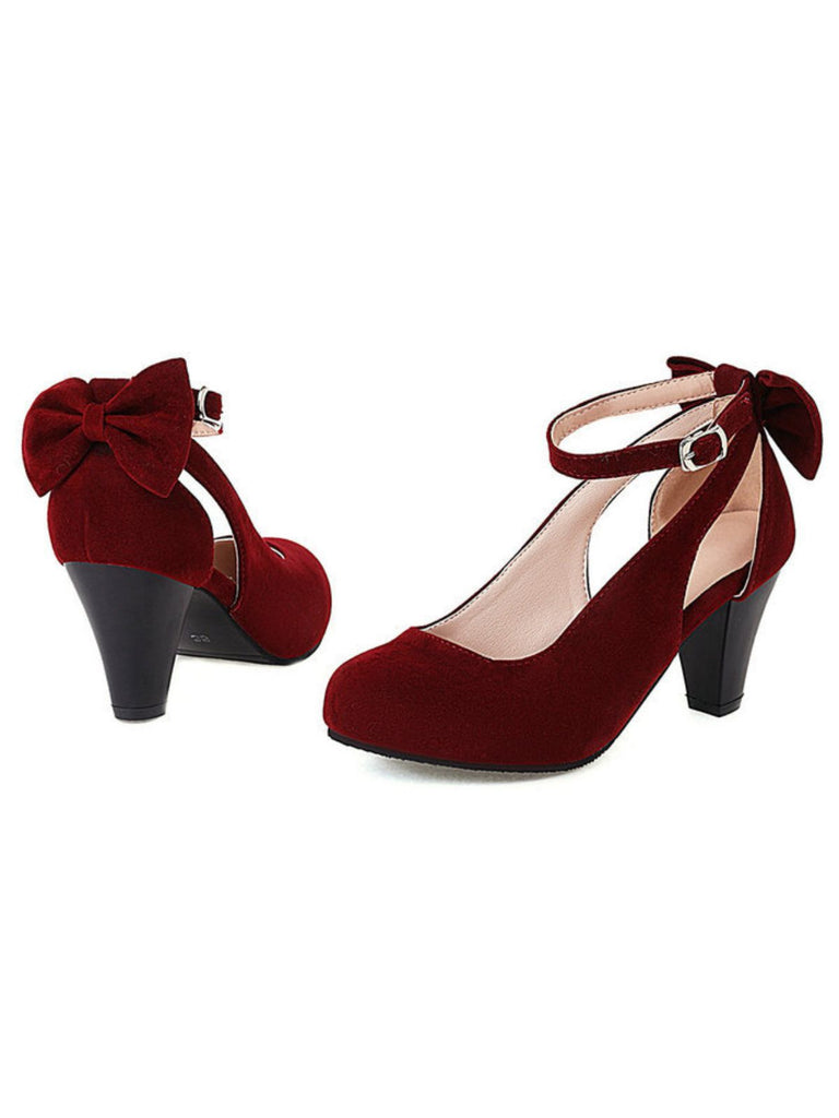 Vintage Bogen Klobige Wildleder Hohem Absatz Schuhe