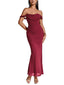 Weinrotes 30er einfarbiges schulterfreies Bodycon-Maxikleid
