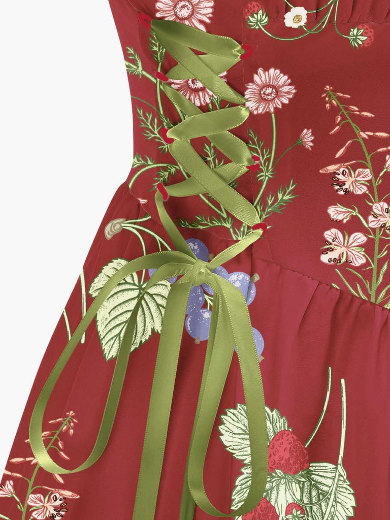 1950er Träger Blumen Schnürung Korsett Kleid