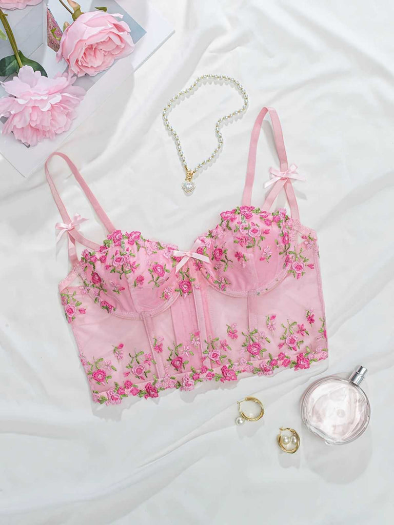 1960er Blumen Bestickt Bogen Dessous mit Bügel