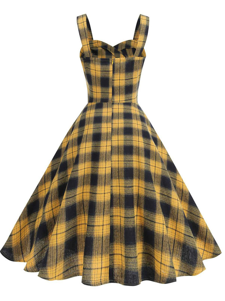 1950er Slip V-Ausschnitt Plaid Swing Kleid
