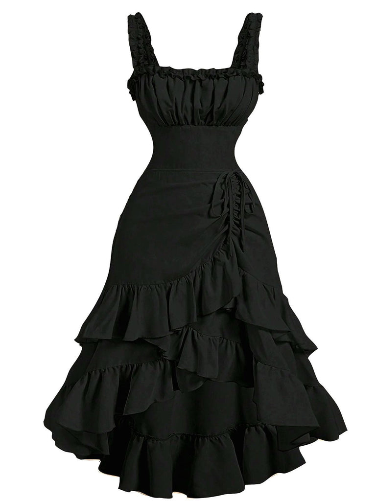 [Vorverkauf] 1950er Träger Gerafft Gestuft Rüschen Saum Kleid