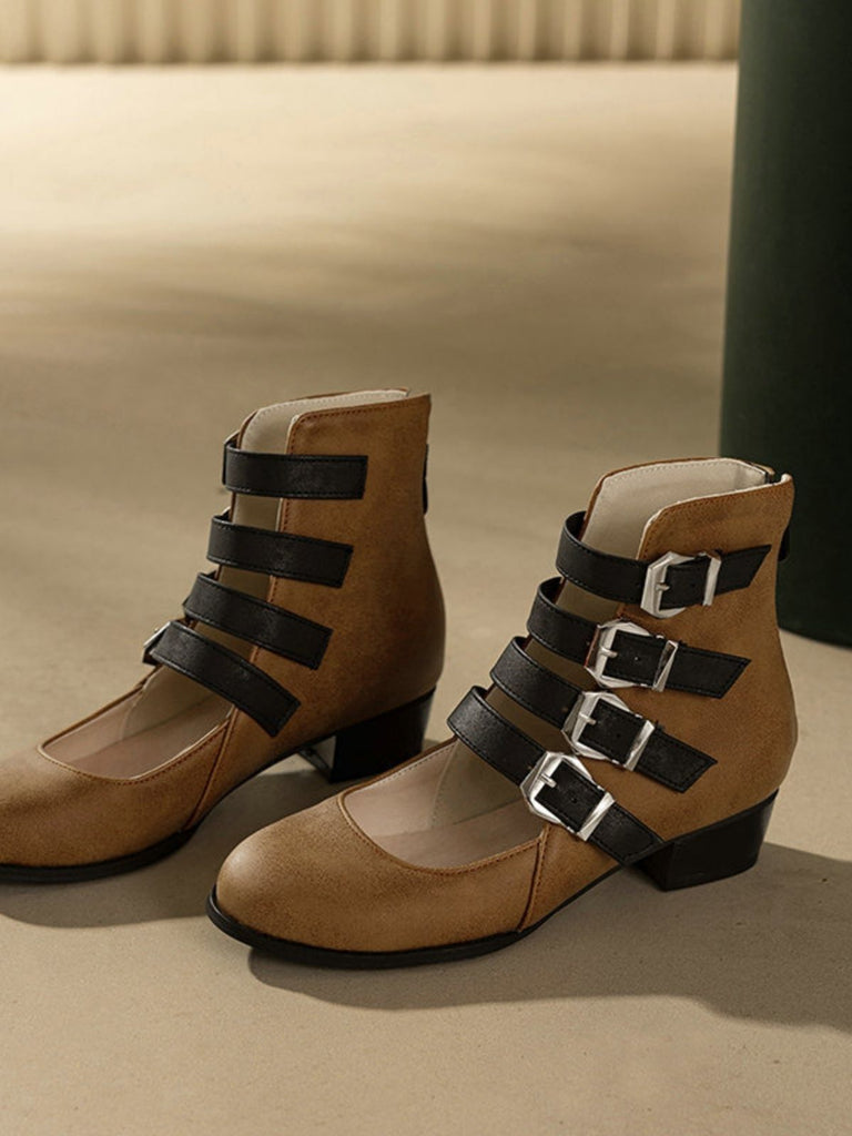 Runde Spitze Niedrig Blockabsatz Cut-Out Stiefel