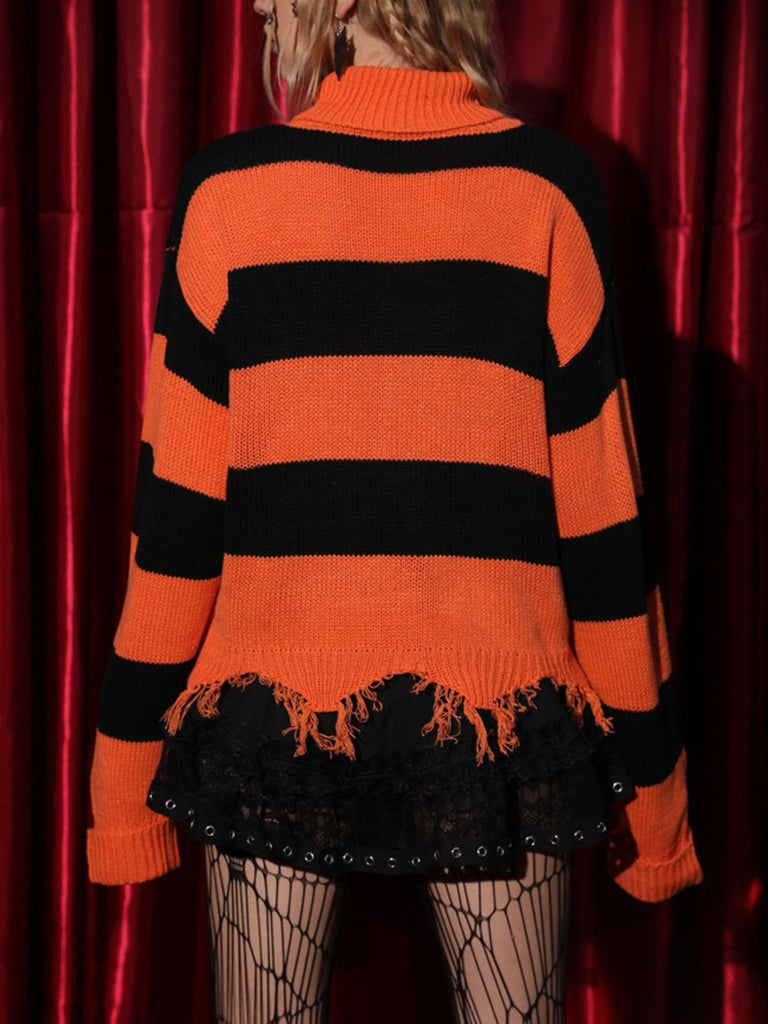 Schwarz & Orange 1950er Halloween Schläger Strick Pullover
