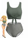 Olivgrün 1940er Binde Front Hohe Taille Tankini Set