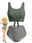 Olivgrün 1940er Binde Front Hohe Taille Tankini Set
